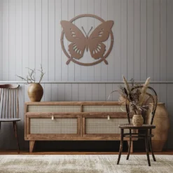 Copper/ brown minimalist circle butterfly metal wall art hallway