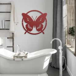 Red Minimalistic round layout butterfly metal art display bathroom