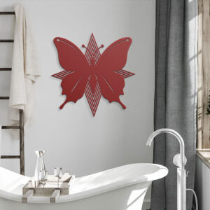 A modern bathroom decor with star-butterfly metal art
