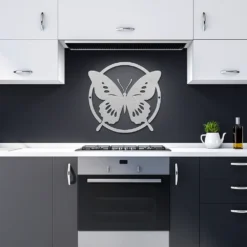Silver showcase in kitchen