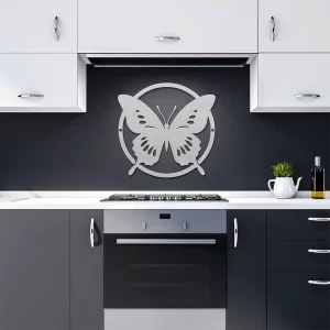 Silver showcase in kitchen
