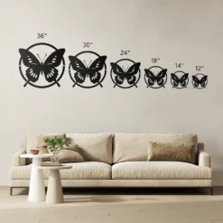 Sleek Mimalistic Circled Butterfly Metal Wall Art - Image 8