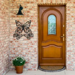 trio metal butterfly outline wall art entrance outdoor