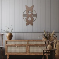 Copper brown butterfly silhouette steel wall art display in Hallway