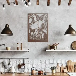 brown flying butterflies trees metal art rustic kitchen