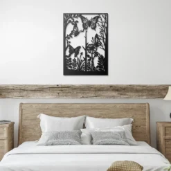 Black flying butterflies in tree metal wall art living room