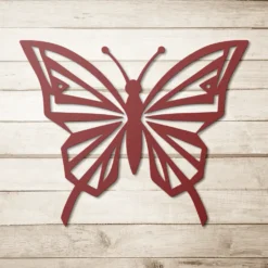 Red abstract metal butterfly wall art