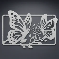Silver Rounded Rectangle butterfly garden metal wall art