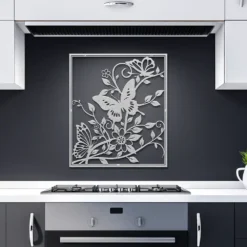 Silver vines flowers and butterflies metal wall art