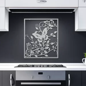 Silver vines flowers and butterflies metal wall art