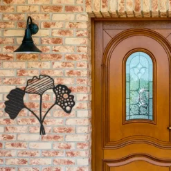 Black 3-set abstract ginkgo leaves metal wall decor door entryway outdoor demo