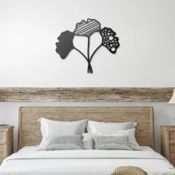 Black 3-set abstract ginkgo leaves metal wall decor bedroom demo