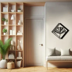 Black abstract ginkgo leaf metal wall art hallway