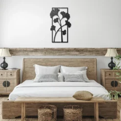 Black silhouette ginkgo biloba foliage metal wall art bedroom
