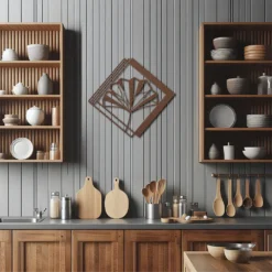 Brown abstract ginkgo leaf metal wall art kitchen
