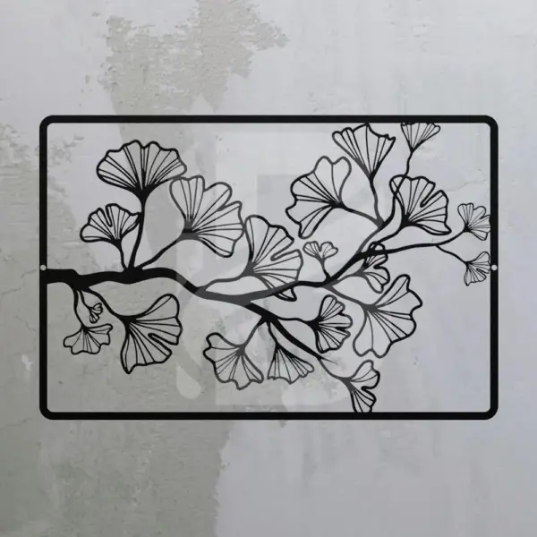 Large ginkgo Branch and Leaves Metal Wall Art-Rounded Rectangle Frame