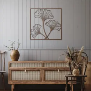 Brown/copper colored ginkgo leaves outline metal wall art hallway
