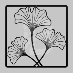 Metallic Ginkgo Leaves Outline Wall Art-Square Frame