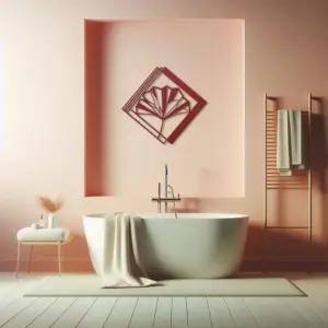 Red abstract ginkgo leaf metal wall art bathroom