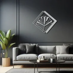 Silver abstract ginkgo biloba leaf metal wall art living room