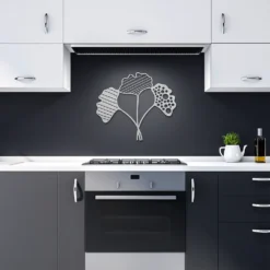 Silver3-set abstract ginkgo leaves metal wall decor modern kitchen