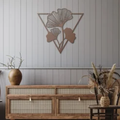 Brown Triangle-framed Ginkgo Leaves Metal Wall Art Hallway Setup