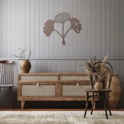 Copper trio abstract ginkgo leaves metal wall decor hallway demo
