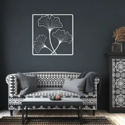 White ginkgo leaves outline metal art living room