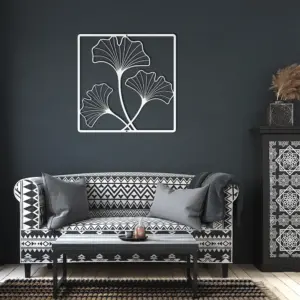 White ginkgo leaves outline metal art living room