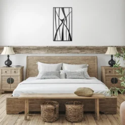 Black in white-walled bedroom