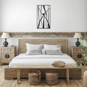 Black in white-walled bedroom