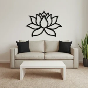 Black metal lotus outline art living room with white wall