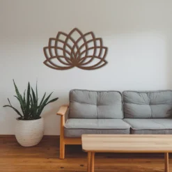Brown powder coated steel geometric lotus bloom wall art decor living room
