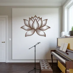 Brown large striped metal lotus wall art white studio wall