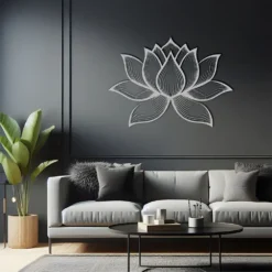 Silver powder-coated large lotus metal art display living room