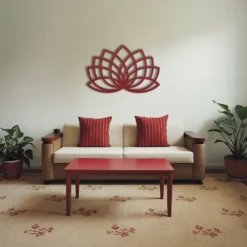 Red finish metallic geometric lotus wall decor