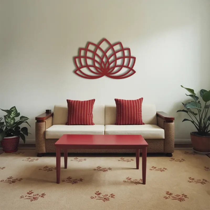 Red finish metallic geometric lotus wall decor