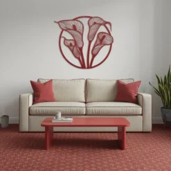Circle-Framed Calla Lily Flowers Metal Wall Art - Image 3