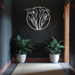 Circle-Framed Calla Lily Flowers Metal Wall Art - Image 6