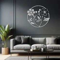 Silver finished steel metal floral art modern living room
