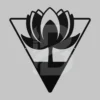 Triangle-framed lotus metal art.