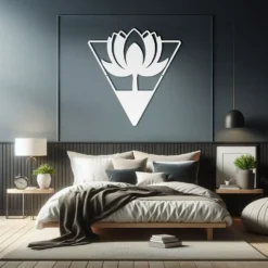 White triangle framed lotus metal wall decor bedroom