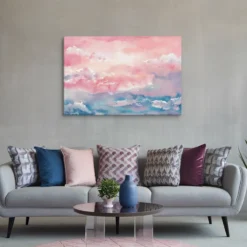 Size 24" by 36" blue-pink abstract wall decor