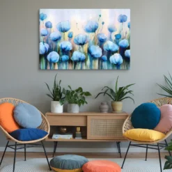 24 by 36 blue floral watercolor canvas wall hanging