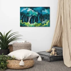 24 by 36 blue and green forest canvas wall art
