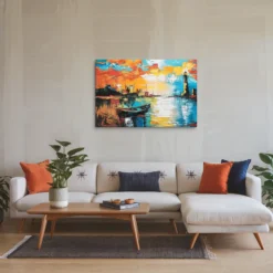 Large Blue and Yellow Abstract Coastal Wall  Art  Canvas - Image 6