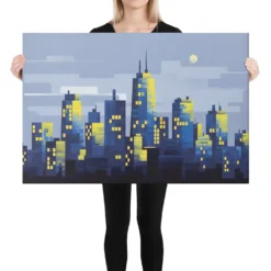 Large Modern Blue and Yellow Skyline Canvas Print - Image 8
