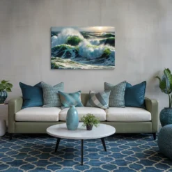 24 x 36 turquoise waves canvas wall hanging