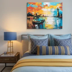 Large Blue and Yellow Abstract Coastal Wall  Art  Canvas - Image 7