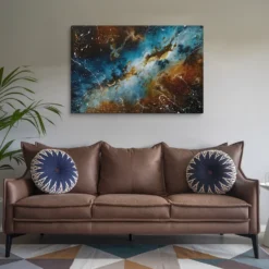 Large Blue and Brown Abstract Space Canvas Wall Art - Image 4